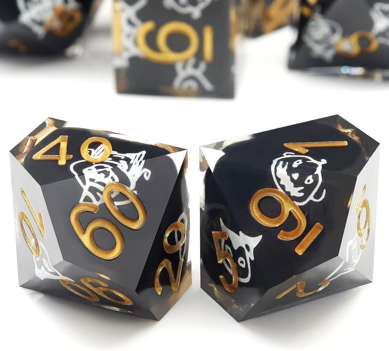 Haxtec Sticker Sharp Edge Dice Halloween Dice Resin DND Dice Set 7PCS Glow in The Dark Polyhedral D&D Dice for Compatible with Dungeons and Dragons - Image 4